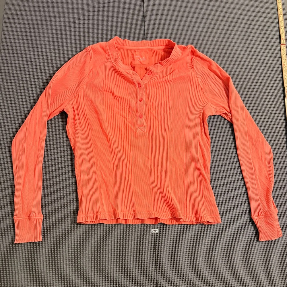 Aerie Womens XXL Coral Orange Ribbed Long Sleeve Henley Top